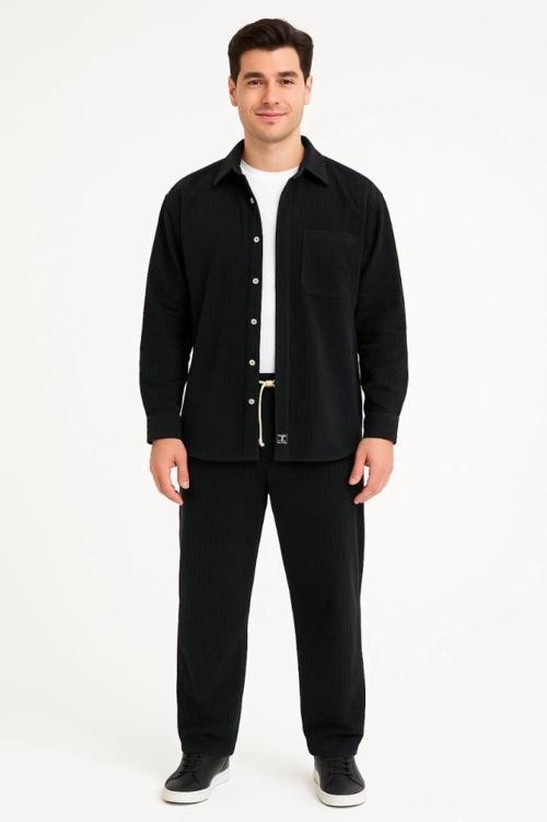 MDB Erkek Kadife Oversize Takım – Gömlek Ve Pantolon İkili et Füme Corduroy Şıklığı, Rahat Ve Zarif 