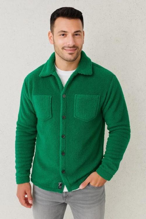 MDB Erkek Pelüş Polar Hırka Gömlek – Yakalı, İlik Düğmeli, Göğüs Cepli, Yumuşak Dokulu Kışlık Regula