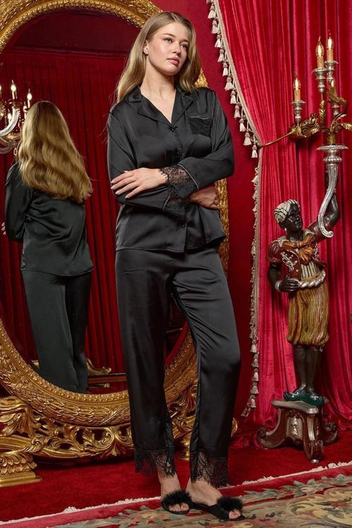 MDB Aqua 25168 Saten Dantelli Gömlek Pijama Takımı