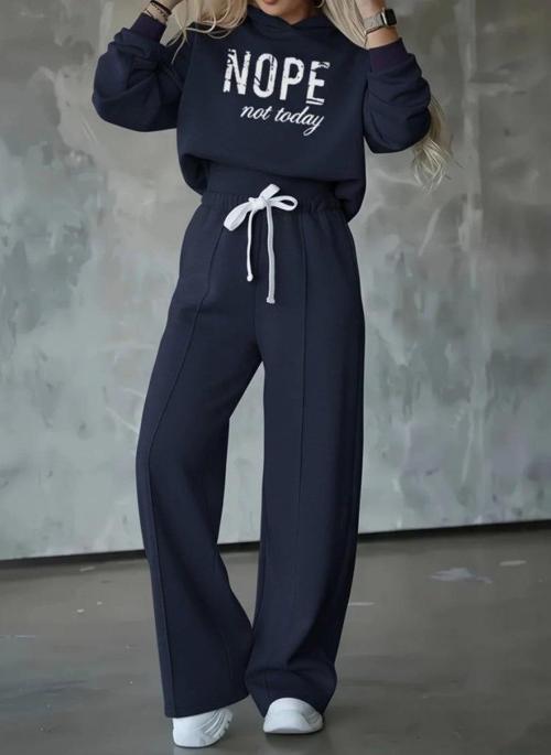 MDB Kadın Uzun Kollu Nope Baskılı Beli Ribanalı Ikili Takım