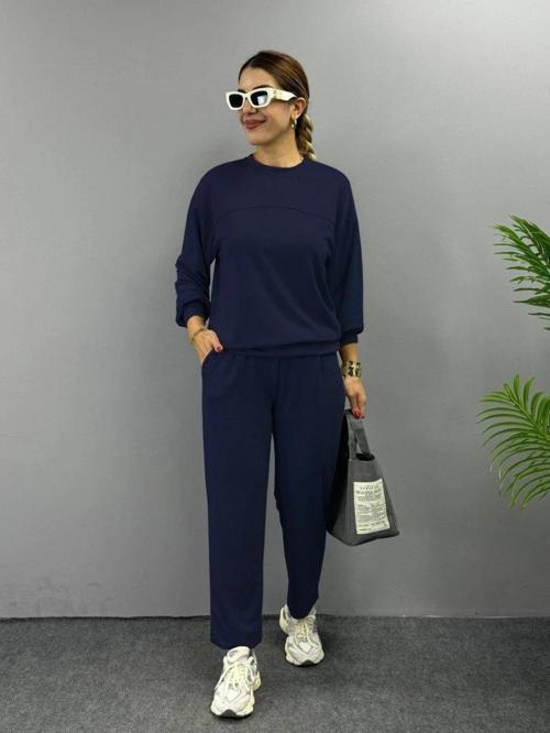 MDB Kadın Uzun Kollu Bisiklet Yaka Viskon Iki Iplik Bluz Ve Pantolon Ikili Takım