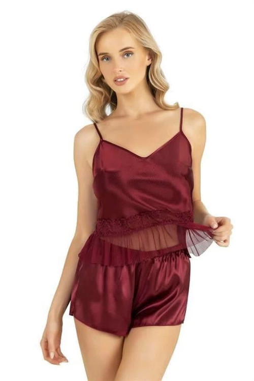 MDB MdbShop Bordo Saten Şort Takımı 9209