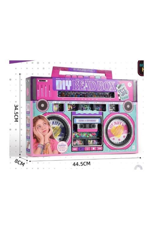 Renkli Boncuk ve İp Saç - Bileklik Örgü Seti- radio bead box KSY924