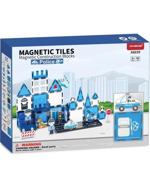 Manyetik Tiles Polis Karoları 42 Parça Manyetik Yapı Magnetic Bloklar