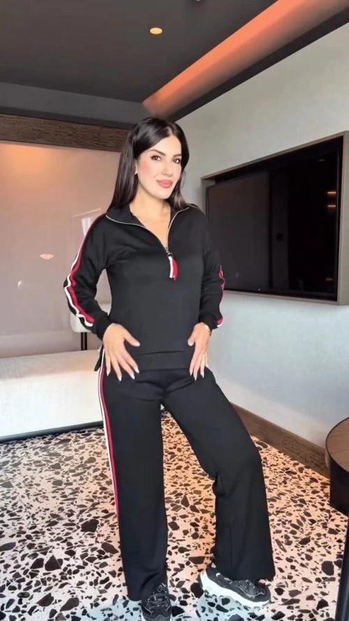 MDB Kadın Uzun Kollu Fermuarlı Viskon Iki Iplik Bluz Ve Pantolon Ikili Takım