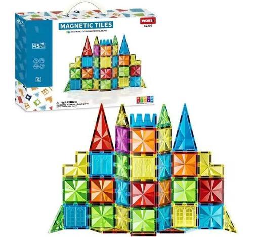 Manyetik Tiles Renkli 45 Parça Manyetik Yapı Magnetic Bloklar