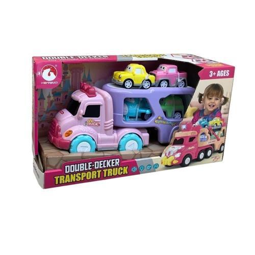 Sürtmeli Sesli Işıklı Araç Taşıyan Pembe Tır (4 Araçlı)
