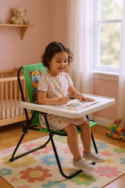 2–6 Yaş, Katlanabilir Çocuk Sandalyesi ve Masası Tak-Çıkar Masa-Maskot Ayı-YEŞİL