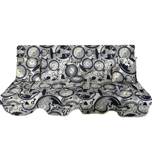 Mandaş Süngersiz 3 Kişilik Salıncak Minder Seti (Pamuklu Kumaş)-Saatli Lacivert