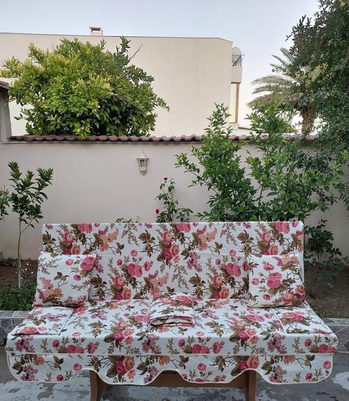 Mandaş Süngerli 3 Kişilik Salıncak Minder Seti (Pamuklu Kumaş)-İngiliz Gülü Pembe