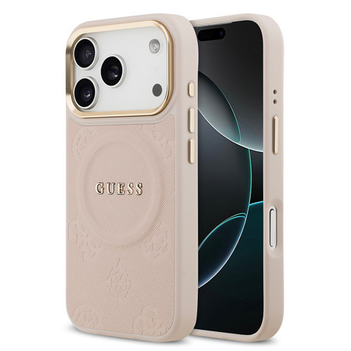 İphone 17 Pro Uyumlu Kılıf Lisanslı M-Safeli Sıcak Baskılı Yazı Logolu Pu Deri Peony Pembe