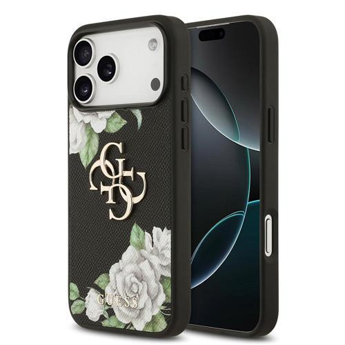 İphone 17 Pro Max Uyumlu Kılıf Orjinal Lisanslı Gül Baskılı Büyük Metal Logolu Kapak Siyah