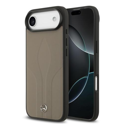 İphone 17 Air Uyumlu Kılıf Lisanslı M-Safeli Dokulu Desenli Deri Kapak Kahverengi