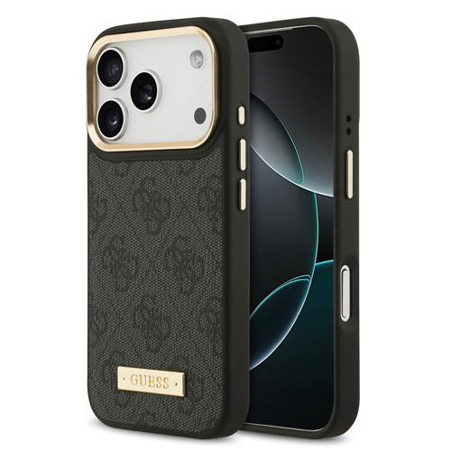 İphone 17 Pro Uyumlu Kılıf Lisanslı M-Safeli 4G Desenli Pu Metal Plaka Klasik Logolu Siyah