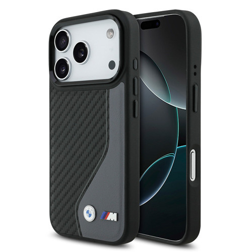 İphone 17 Pro Uyumlu Kılıf Lisanslı M-Safeli Metal Ve M Logolu Pu Karbon Tasarım Kapak Siyah