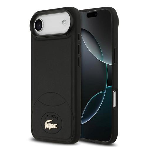 İphone 17 Air Uyumlu Kılıf Lacoste Lisanslı M-Safe Şarj Özellikli Pu Deri Metal Logolu Kapak Siyah