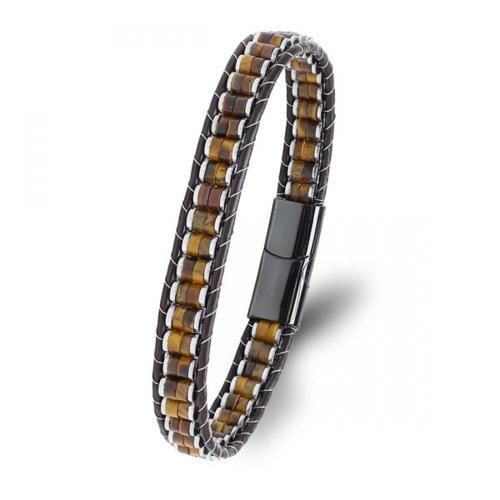 Kaplan Gözü & Hematit Çelik Örgülü Deri Bileklik 33512B22D1