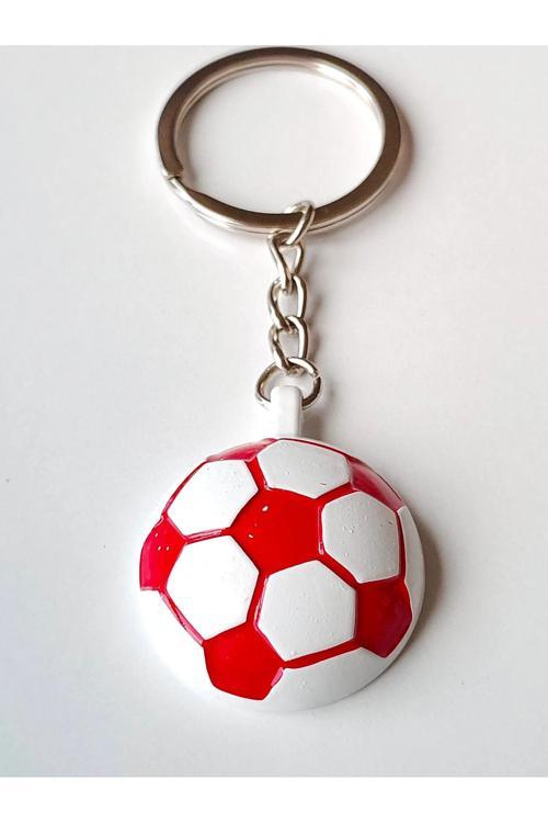 Kırmızı Beyaz Milli Takım Temalı - Yarım Futbol Topu - Arkası Aynalı Anahtarlık