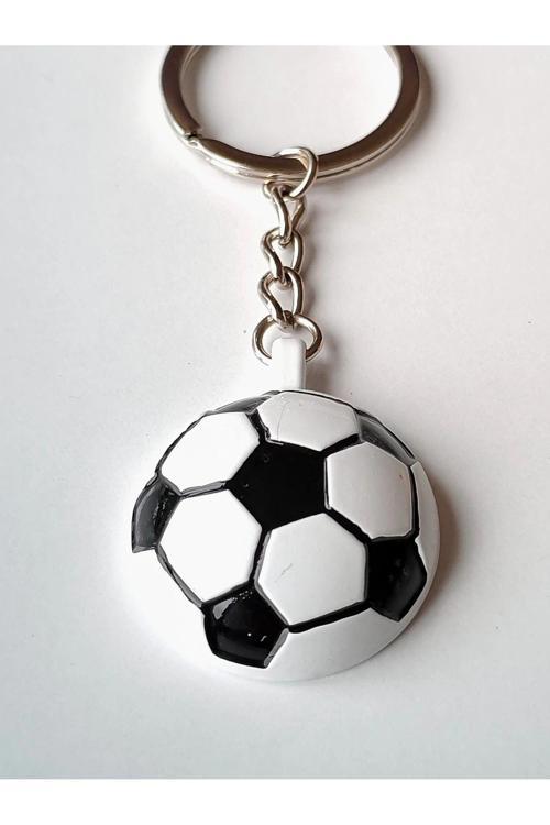 Siyah Beyaz Futbol Takımı Temalı - Yarım Futbol Topu - Arkası Aynalı Anahtarlık