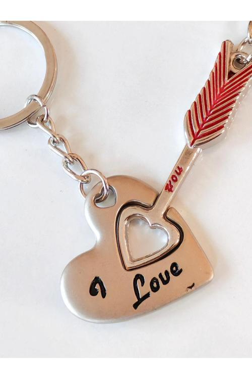 Çifler İçin Kalp ve Ok İkili Metal Anahtarlık