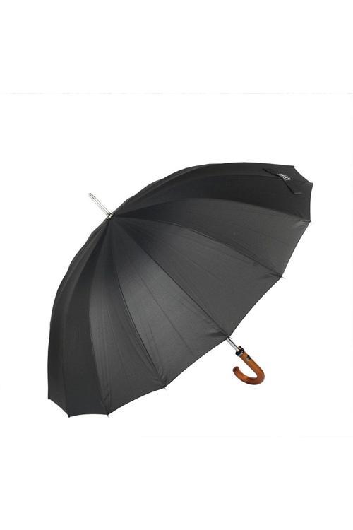 Siyah Ekose Ahşap Saplı 16 Çelik Telli Premium Lüks Erkek Baston Şemsiye M21MARMPR1025R002