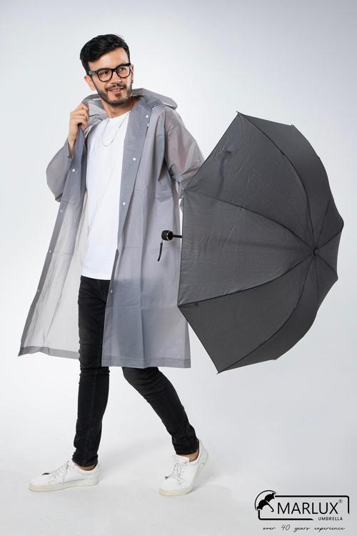 Siyah Koyu Gri Unisex Yarasa Tip Kırılmaz Şemsiye M21MAR077R003