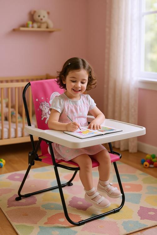 2–6 Yaş, Katlanabilir Çocuk Sandalyesi ve Masası Tak-Çıkar Masa-Rainbow Unicorn-PEMBE