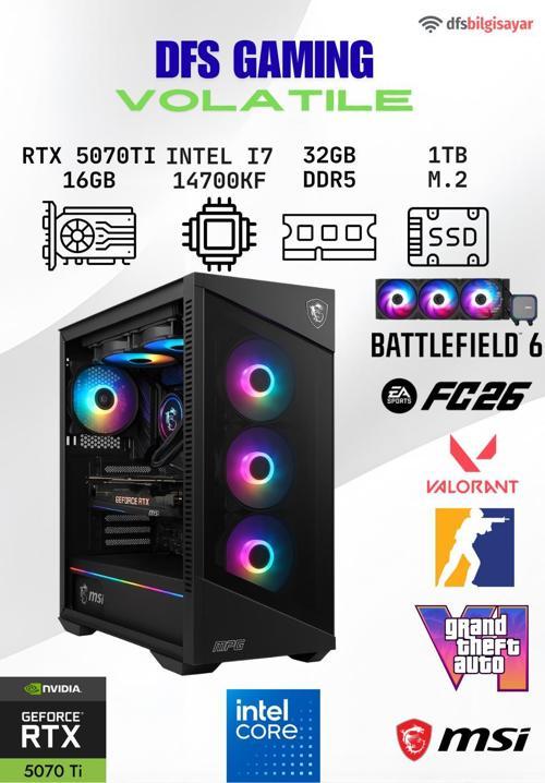 DFS Gaming VOLATILE Intel Core i7 14700KF-B760M-A-RTX 5070TI-32GB DDR5 RAM-1TB M.2 SSD-MASASÜSTÜ OYUNCU BİLGİSAYARI