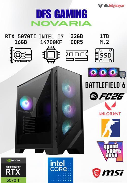 DFS GAMING NOVARIA INTEL I7 14700KF-B760M WIFI-RTX 5070 TI 16GB-32GB DDR5 RAM-1TB M.2 SSD-OYUNCU BİLGİSAYARI
