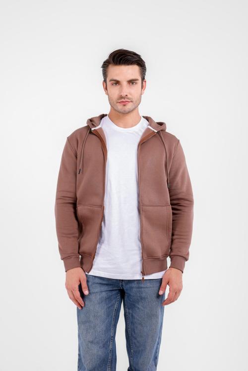 NİX 3 İplik Şardonlu Fermuarlı Kapüşonlu Sweat - Taba