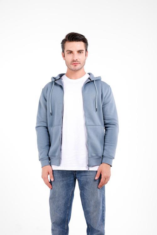 NİX 3 İplik Şardonlu Fermuarlı Kapüşonlu Sweat - Mavi