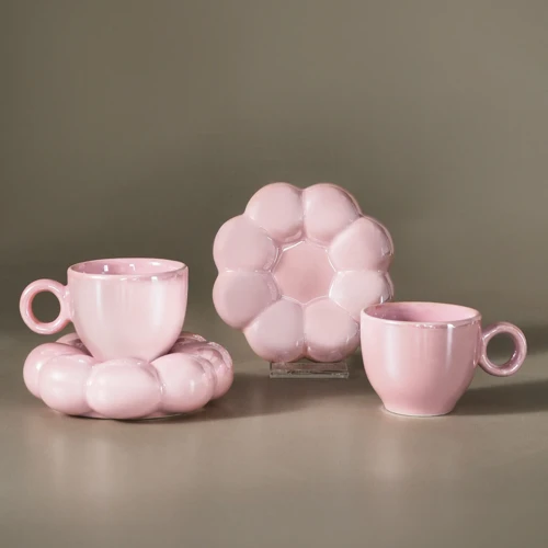 Bubble Pembe Lüsterli 2 Kişilik Kahve Fincanı 90 ml