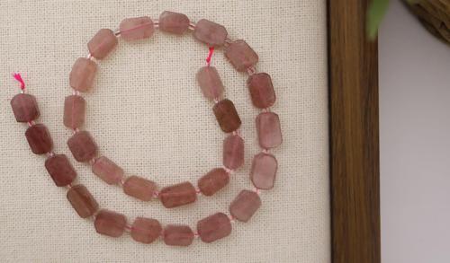 DİKDÖRTGEN KESİM ÇİLEK KUVARS 8X12 MM DOĞAL TAŞ DİZİ- YÜKSEK KALİTELİ DOĞAL TAŞ