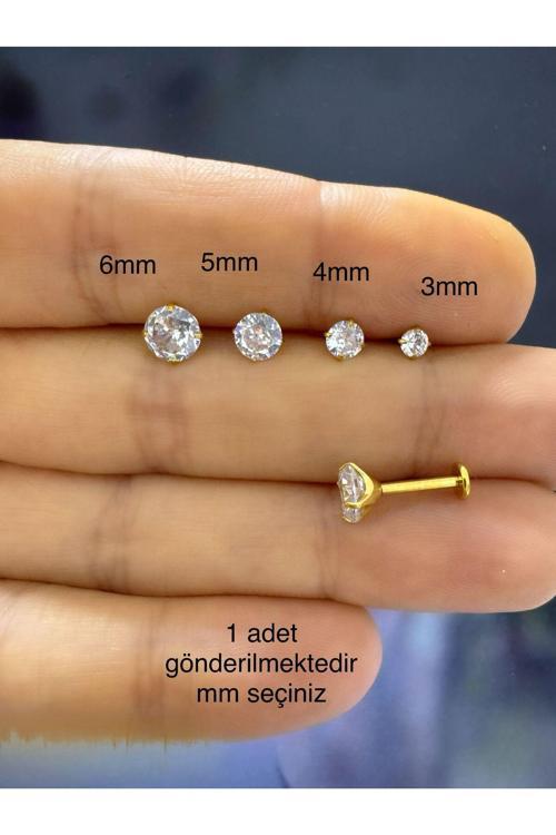 1 Adet G23 Titanium Zirkon Tek Taş  Tragus Helix Flat Lobe Uyumlu Labret Piercing