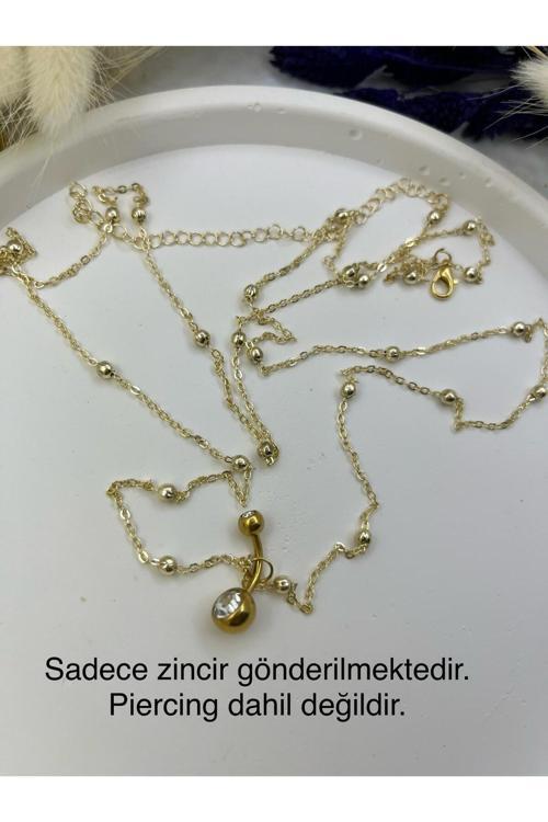 Gold Renk Dorika Toplu Kararmaz Piercing Uyumlu Sade Bel Göbek Zinciri