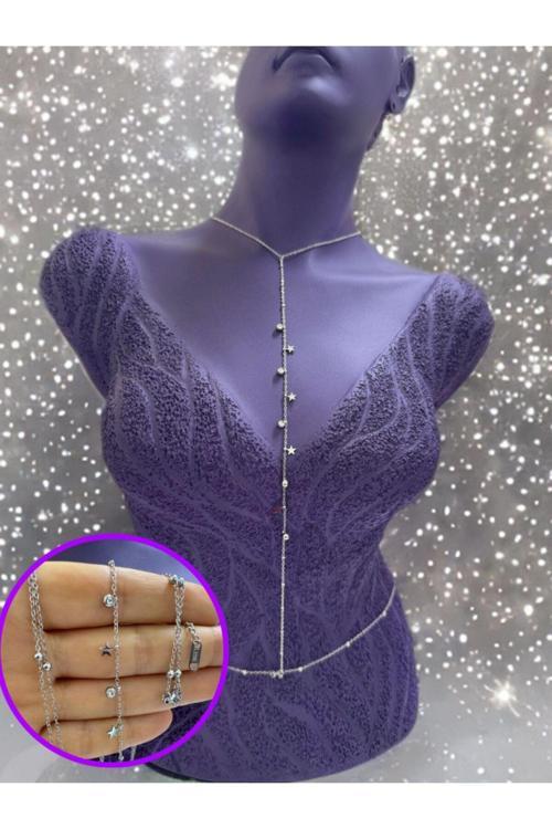 Paslanmaz Çelik Zirkon Taşlı Yıldız Detaylı  Vücut Zinciri