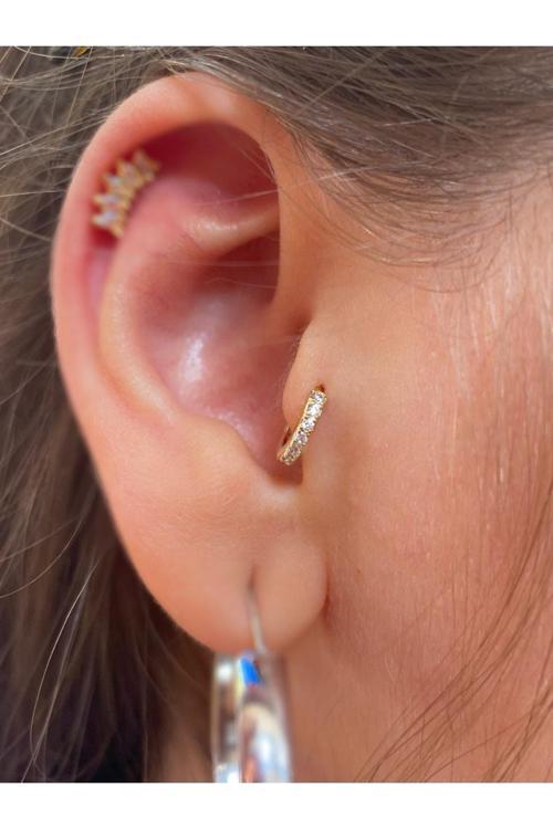 Cerrahi Çelik Tam Tur Taşlı Halka Tragus Kıkırdak Piercingi