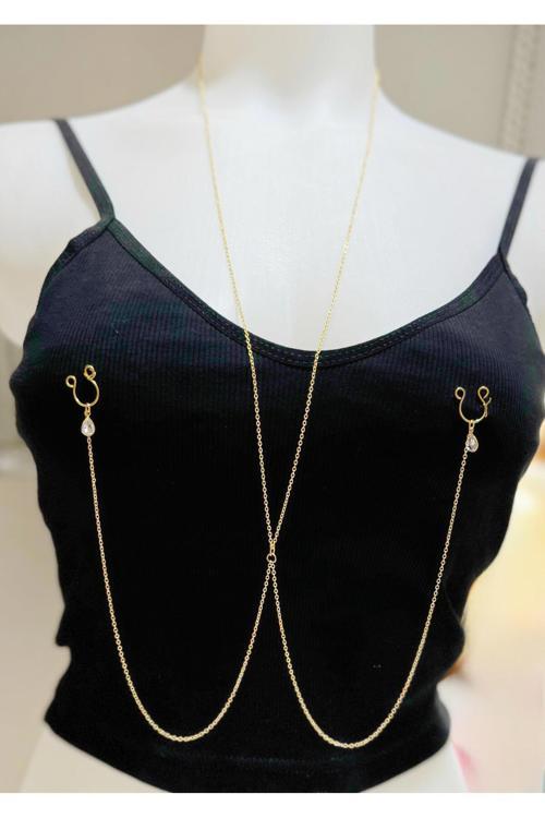 Kolyeli Zincirli Sıkıştırma Meme Ucu Piercingi