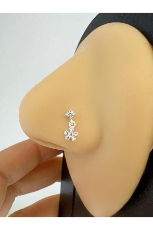 925 Ayar Gümüş Zirkon Taşlı Sallantılı  Çiçekli  Hızma