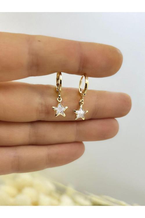 Zirkon Taşlı Sallantılı Yıldızlı Halka Küpe