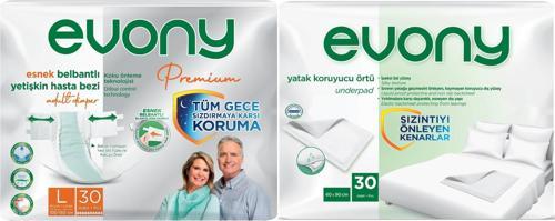 Premium Hasta Bezi Yetişkin Bel Bantlı Tekstil Yüzey Büyük 30 Adet+Yatak Koruyucu Örtü 30 Adet