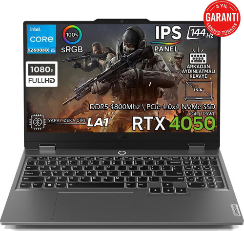 LOQ 15IAX9 Intel Core i5-12600HX 16GB 1TB SSD RTX 4050 6GB 15.6" FHD IPS 144Hz Freedos 83GS00L8TR