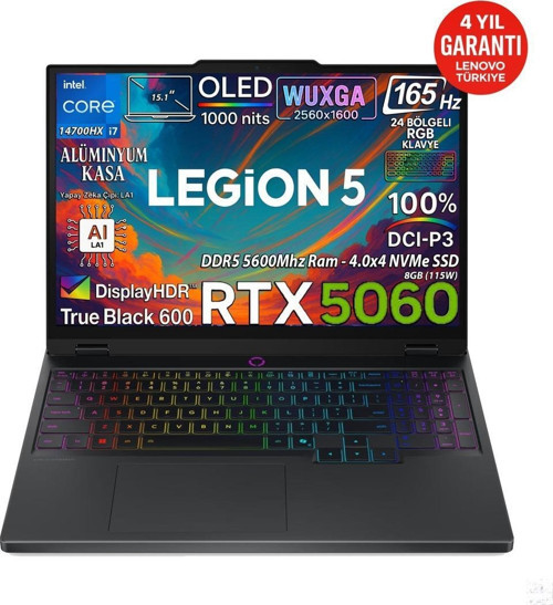 Legion 5 15IRX10 Intel Core i7-14700HX 32GB 1TB SSD RTX 5060 8GB 15.1" WQXGA OLED Freedos 83LY00KXTR