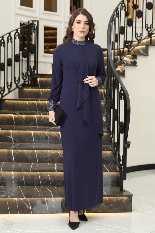 Efsane Tesettür Elbise Lacivert