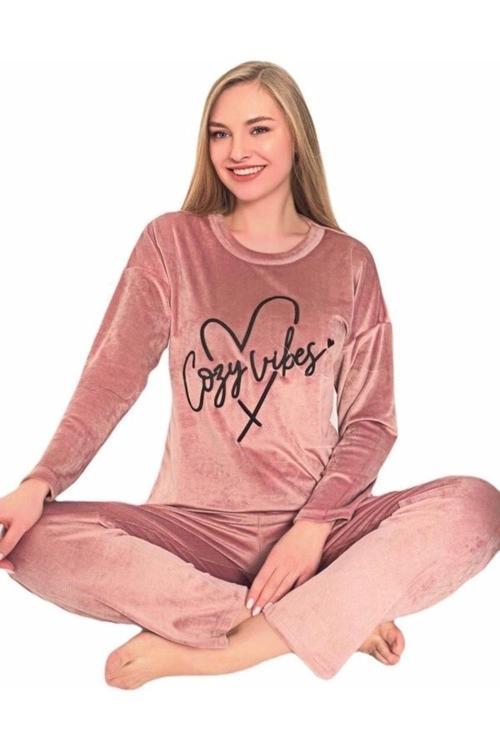 Kadın Uzun Kollu Soft Fransız Kadife Kışlık Pijama Takımı