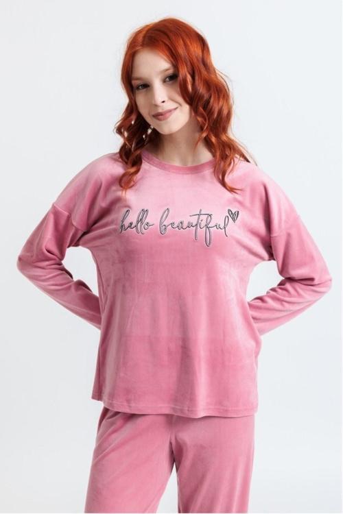 Kadın Uzun Kollu Soft Fransız Kadife Kışlık Pijama Takımı