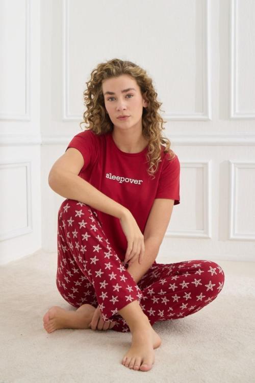 Kadın Pijama Takımı Kısa Kol Sıfır Yaka