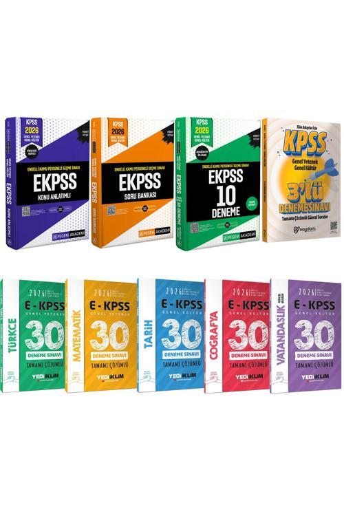 2026 E-KPSS(Ortaöğretim-Ön Lisans)Karma Set(Konu-Soru Bankası-Çözümlü 30 Deneme+10 Deneme)
