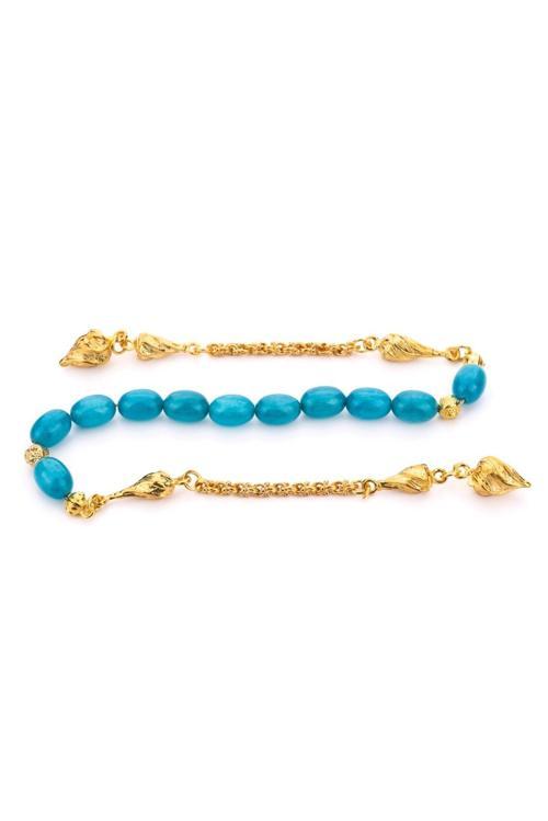 Sedefimsi Deniz Mavisi Gold Püsküllü Zaza Tesbih