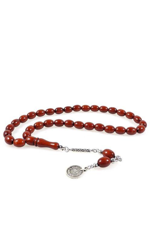 Beyzi Tane Koyu Ton Toz Kehribar Tesbih